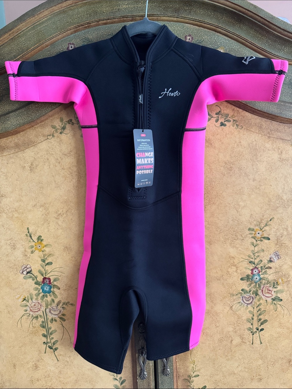 Hero Kids Shorty Rashguard - Black with Hot Pink Panels